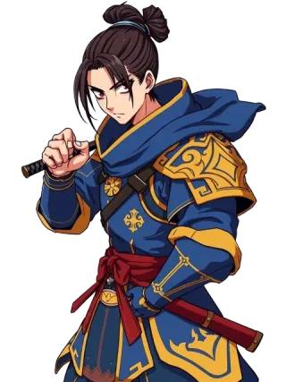 A samurai in armour with a sheathed katana