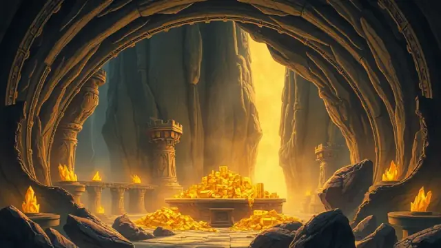 Dragon Lair: a cavern of glowing gold beneath a high stone arch