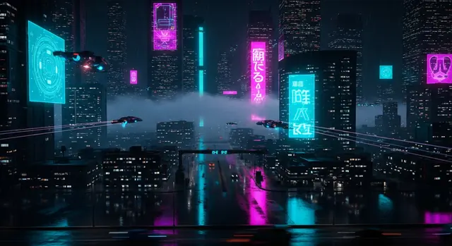 Neon District template: a glowing neon cityscape at night