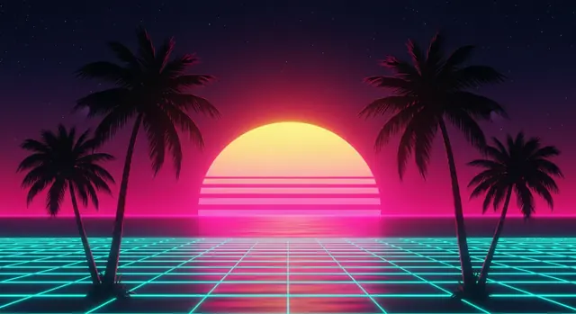 Retro Grid template: a synthwave perspective grid under a vivid sunset