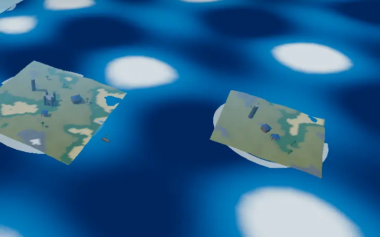 MERCHANT SEA: low-poly islands scattered across a glowing blue archipelago