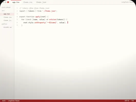 An editor skin: a light, warm code editor with pastel syntax colours